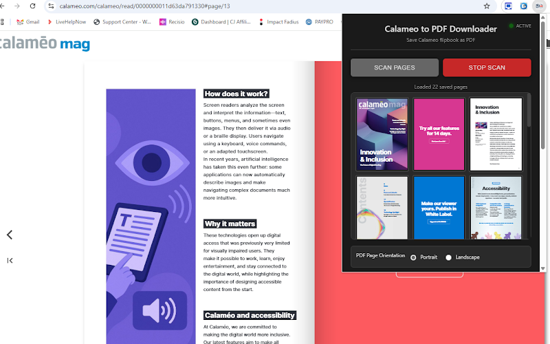 Calameo to PDF Downloader extension popup