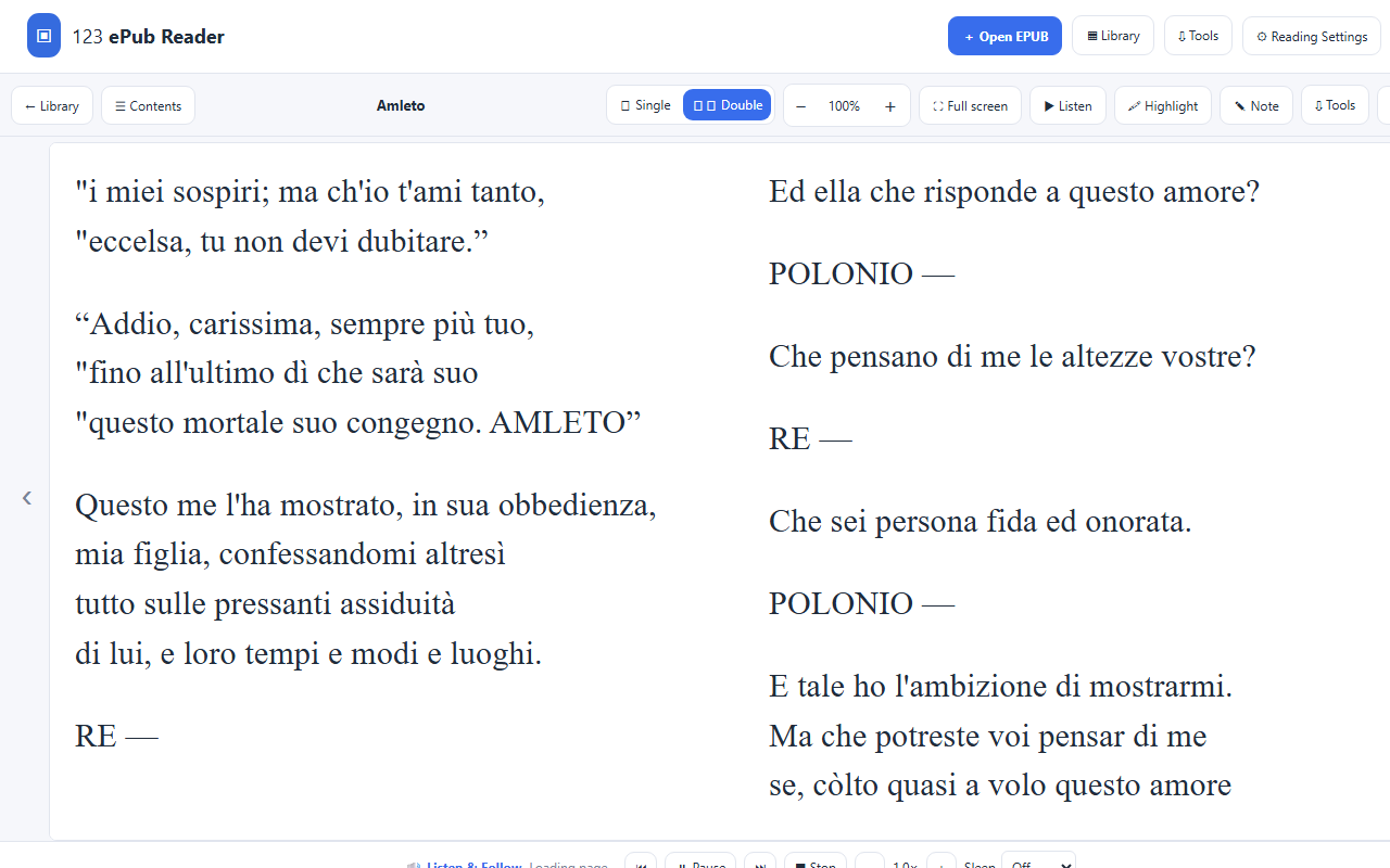 123 ePub Reader reading tools and EPUB pages