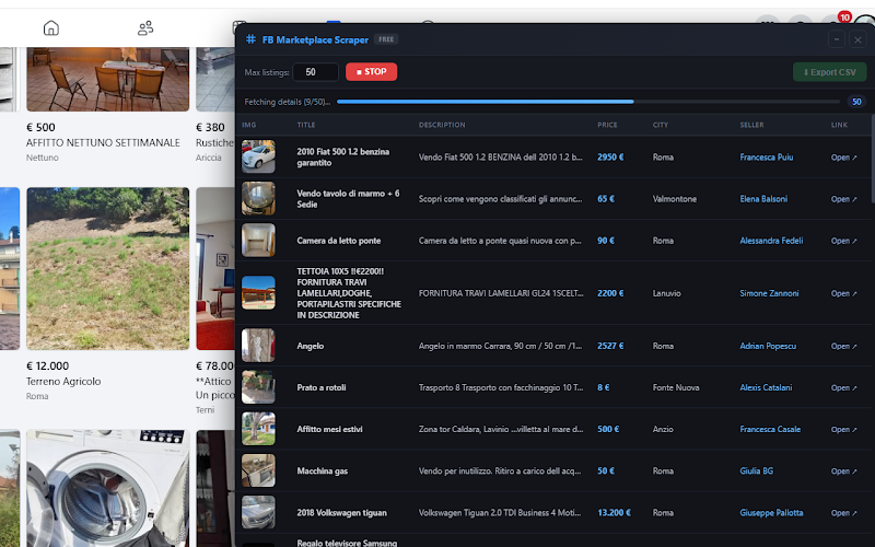 FB Marketplace Scraper scan interface screenshot