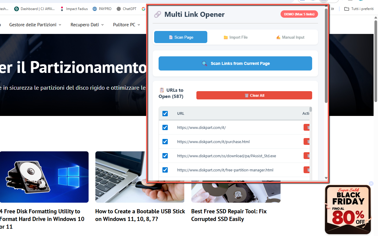 Multi Link Opener main interface